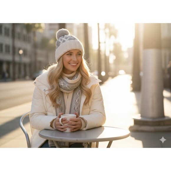 NWT Rag & Bone New York Knit Beanie & Scarf Set 100% Wool Ivory Gray $400 MSRP - Picture 1 of 16